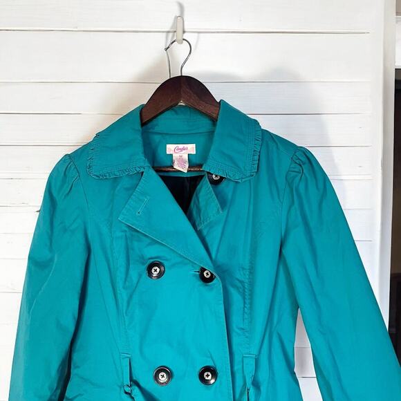 Candies Y2K Trench coat-Size M-Teal with ruffles and bow in the back - Picture 2 of 11